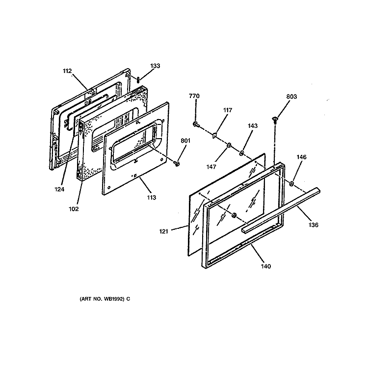 DOOR Diagram and Parts List for LEB133GS1WW  General Electric Range