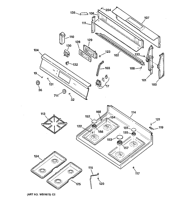 CONTROL PANEL & COOKTOP Diagram and Parts List for LGB356GEV3AD  General Electric Cooktop