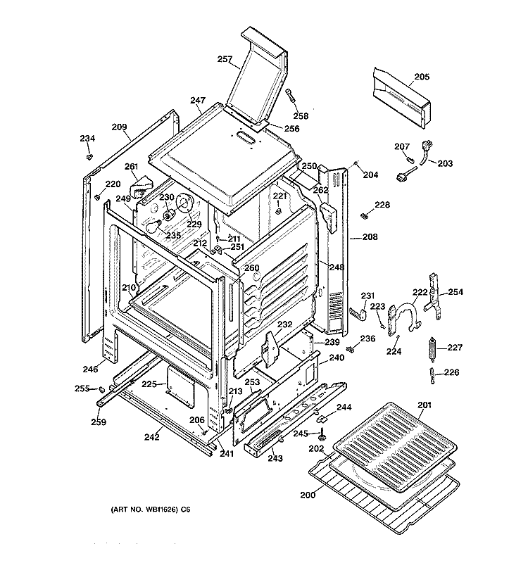 BODY PARTS Diagram and Parts List for LGB146GEV3WH  General Electric Range