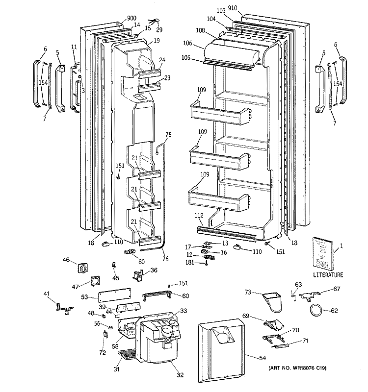 DOORS Diagram and Parts List for MRSC20KWXDAD  General Electric Refrigerator