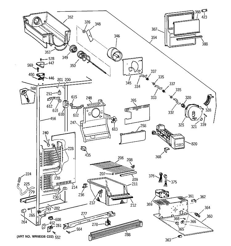 FREEZER SECTION Diagram and Parts List for MRSC20KWXDAD  General Electric Refrigerator