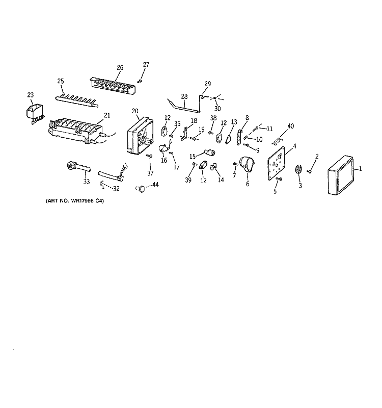 ICEMAKER WR30X0303 Diagram and Parts List for MSG20GWXDWW  General Electric Refrigerator
