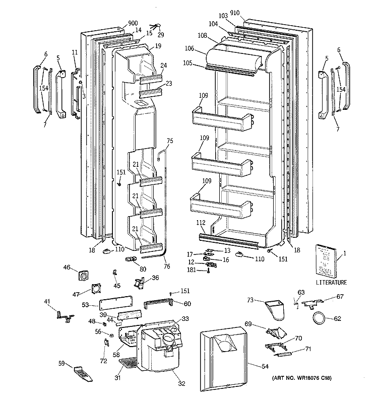 DOORS Diagram and Parts List for MSG20BWYDWW  General Electric Refrigerator
