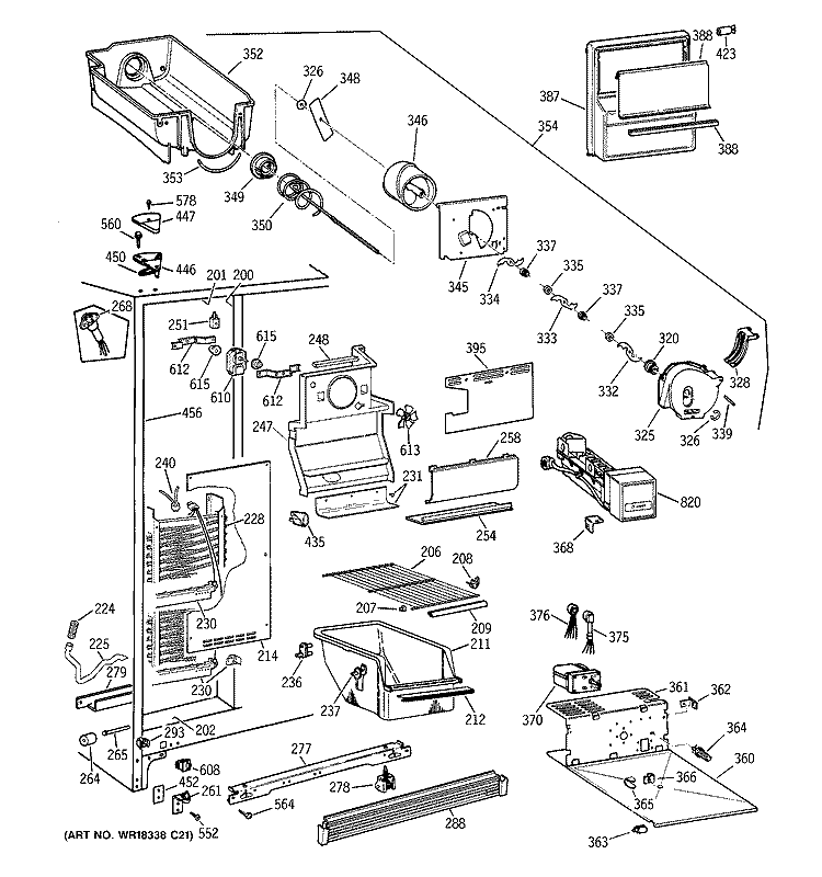 FREEZER SECTION Diagram and Parts List for MSG20BWYDWW  General Electric Refrigerator