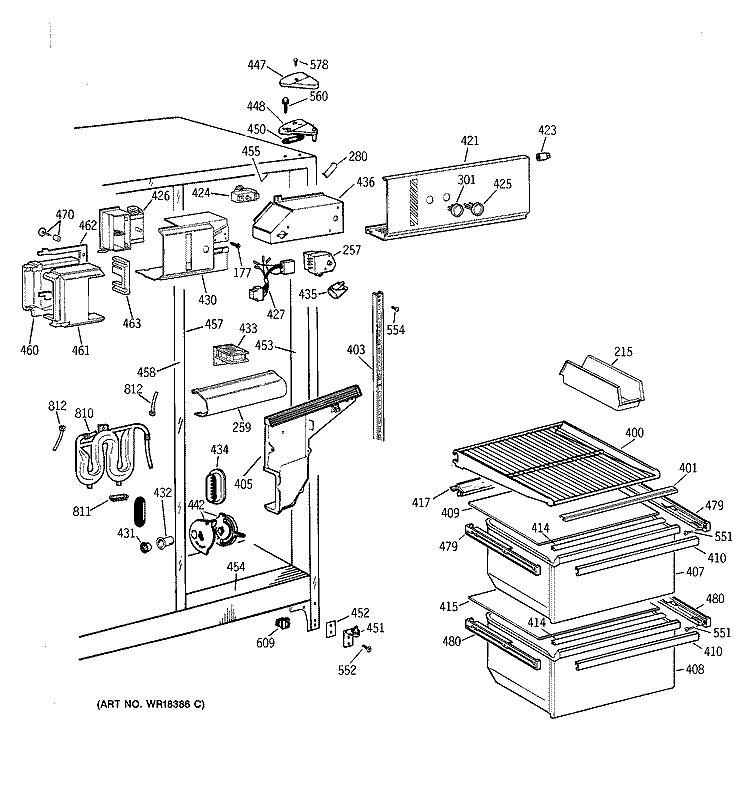 FRESH FOOD SECTION Diagram and Parts List for MSG20BWYDWW  General Electric Refrigerator