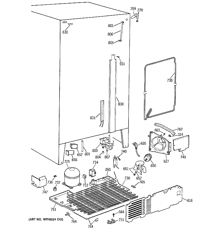 UNIT PARTS Diagram and Parts List for MSG20BWYDWW  General Electric Refrigerator