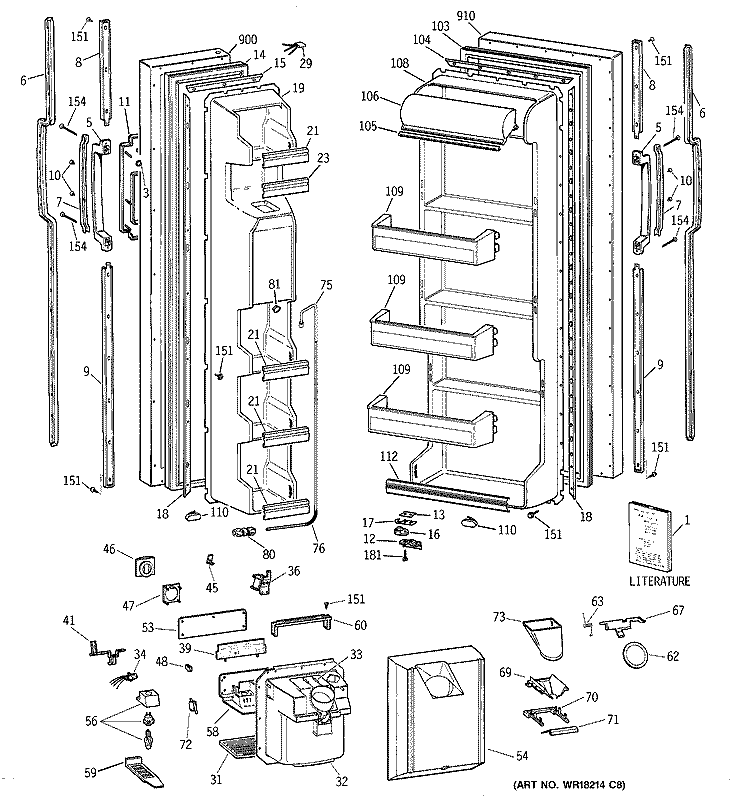 DOORS Diagram and Parts List for MSG24GRXDWW  General Electric Refrigerator