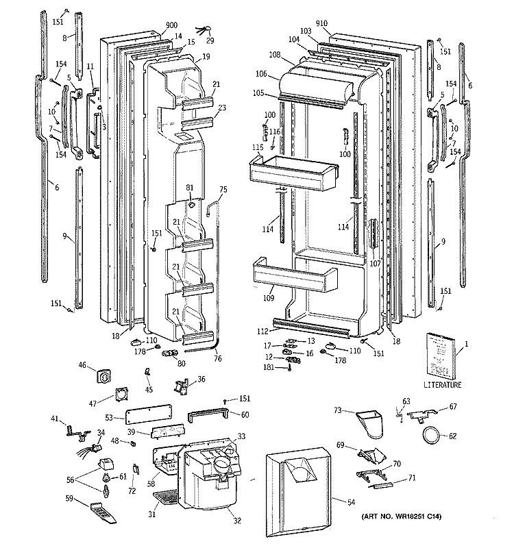 DOORS Diagram and Parts List for MSG25GRYDWW  General Electric Refrigerator