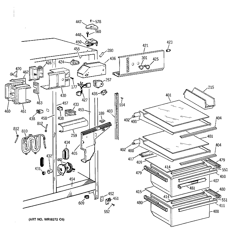FRESH FOOD SECTION Diagram and Parts List for MSG25GRYDWW  General Electric Refrigerator