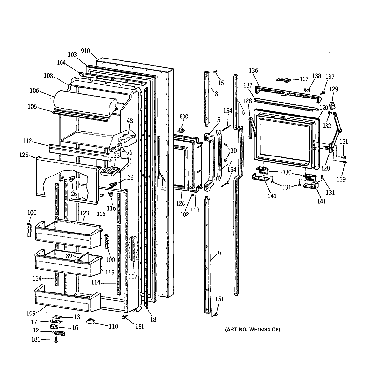FRESH FOOD DOOR Diagram and Parts List for MSG27DHXDWW  General Electric Refrigerator