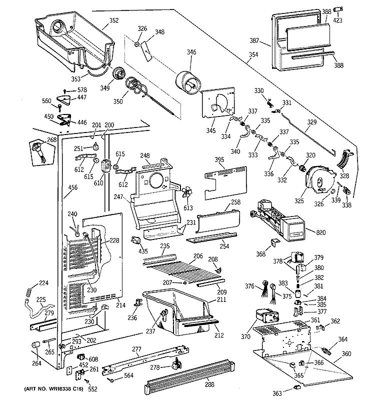 FREEZER SECTION Diagram and Parts List for MSG27DHXDWW  General Electric Refrigerator