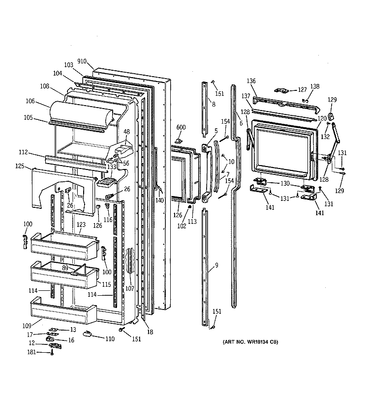 FRESH FOOD DOOR Diagram and Parts List for MSK27DHXDWH  General Electric Refrigerator
