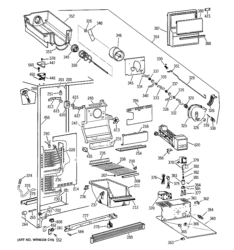 FREEZER SECTION Diagram and Parts List for MSK27DHXDWH  General Electric Refrigerator