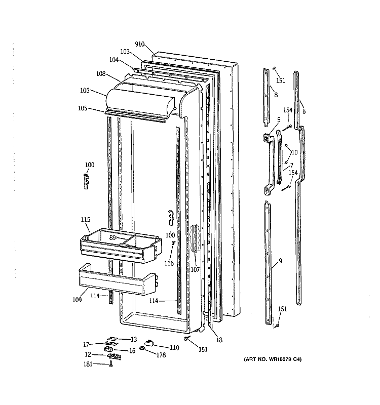 FRESH FOOD DOOR Diagram and Parts List for MSK27DRXDAA  General Electric Refrigerator