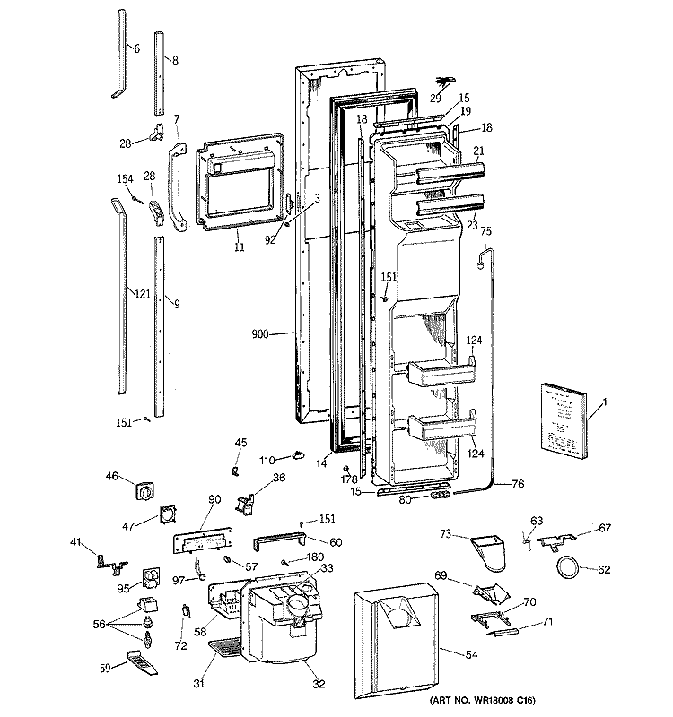 FREEZER DOOR Diagram and Parts List for MSK27PFXDWW  General Electric Refrigerator