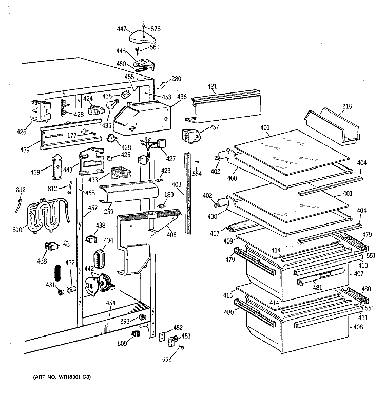 FRESH FOOD SECTION Diagram and Parts List for MST25GRYDWW  General Electric Refrigerator