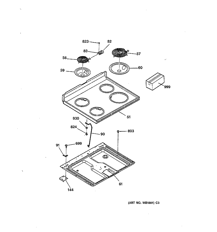 COOKTOP Diagram and Parts List for LEB116GT1WH  General Electric Range