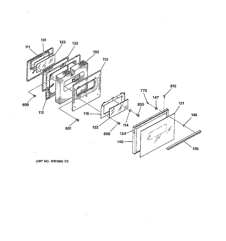 DOOR Diagram and Parts List for LEB356WY1WW  General Electric Range