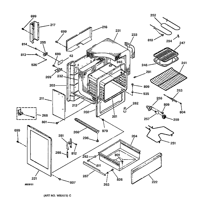 BODY PARTS Diagram and Parts List for LEB326GT4WH  General Electric Range