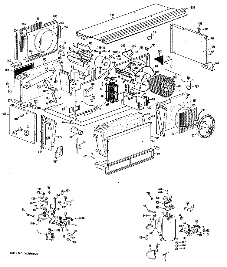 Section Diagram and Parts List for A2B588EVCSQ3  General Electric Air Conditioner
