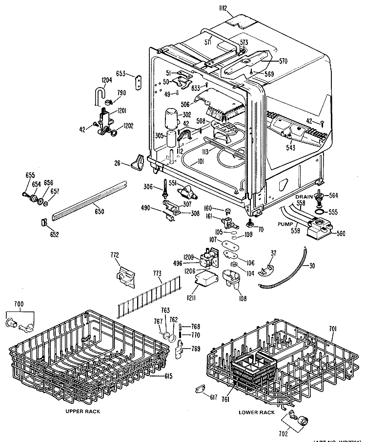Section Diagram and Parts List for GSD1100G03  General Electric Dishwasher