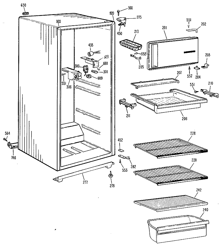Section Diagram and Parts List for TA11SKBRWH  General Electric Refrigerator