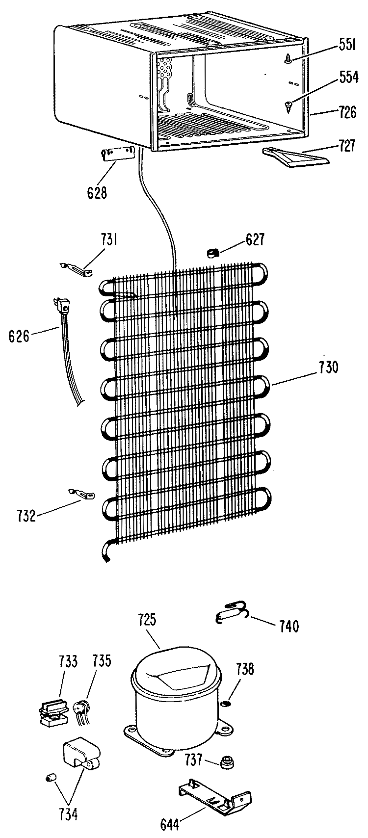 Section Diagram and Parts List for TA11SKBRWH  General Electric Refrigerator