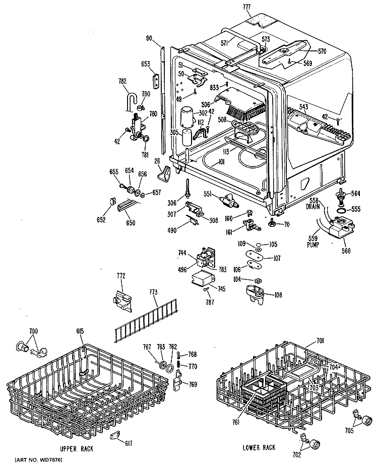 Section Diagram and Parts List for GSD1100L02  General Electric Dishwasher