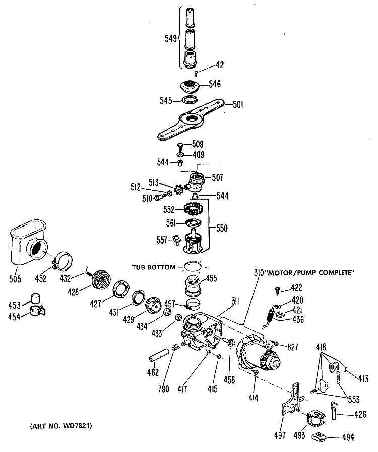 Section Diagram and Parts List for GSD1100L02  General Electric Dishwasher