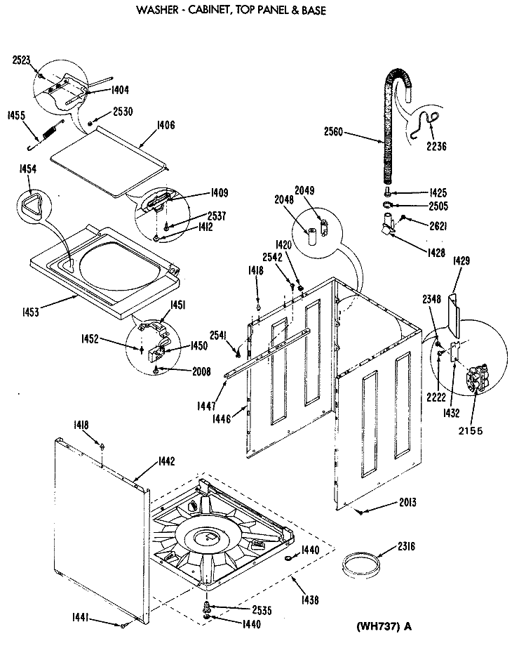 WASHER - CABINET, TOP PANEL & BASE Diagram and Parts List for WSM2700RDW  General Electric Washer Dryer Combo
