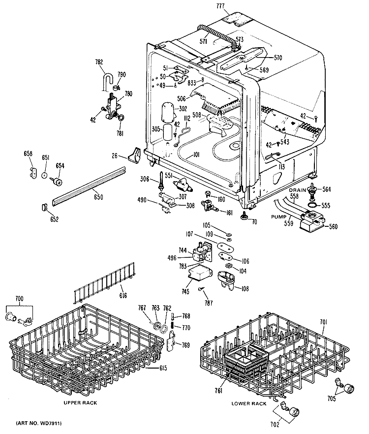 Section Diagram and Parts List for GSD1100M20  General Electric Dishwasher