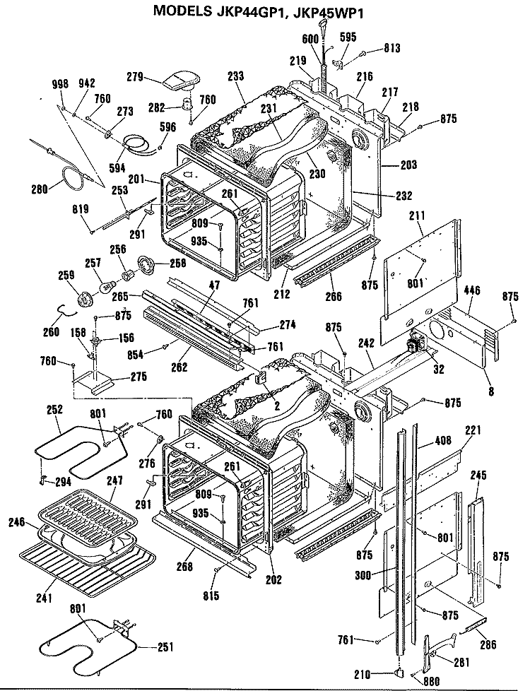 Section Diagram and Parts List for JKP45WP1  General Electric Wall Oven