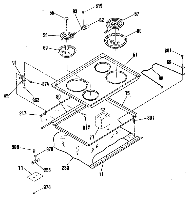 Section Diagram and Parts List for JDS27GP2BG  General Electric Range