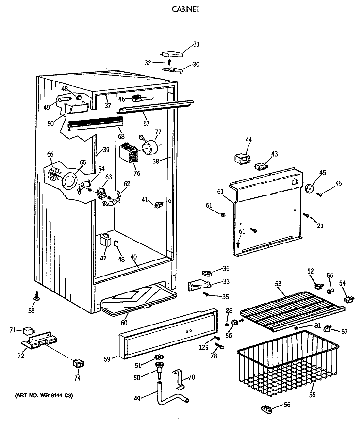 CABINET Diagram and Parts List for FF16DSARWH  General Electric Freezer
