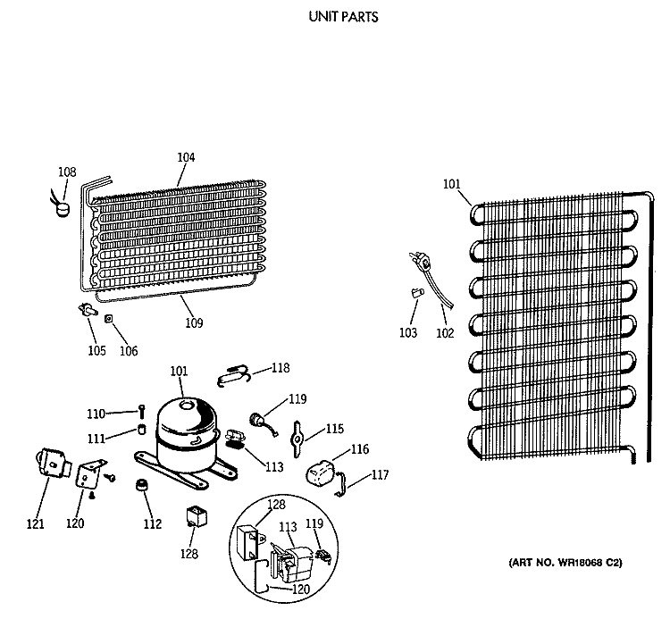 UNIT PARTS Diagram and Parts List for FF16DSARWH  General Electric Freezer
