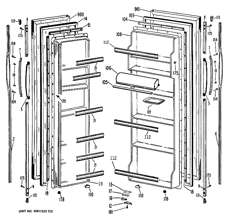 Section Diagram and Parts List for TFX20ZRAAD  General Electric Refrigerator