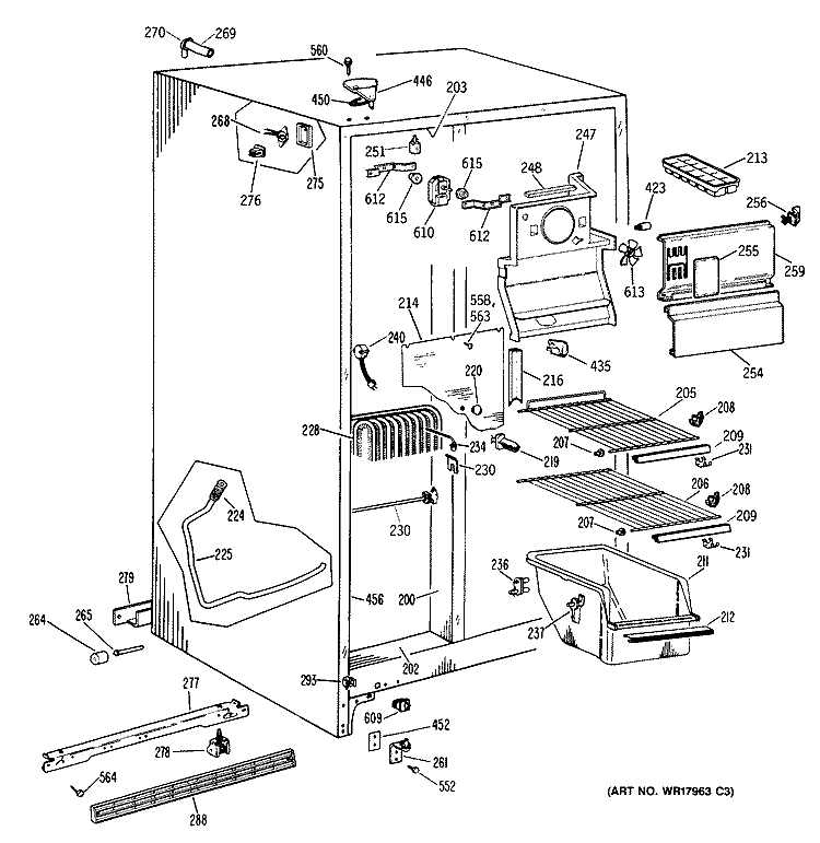 Section Diagram and Parts List for TFX20ZRAAD  General Electric Refrigerator