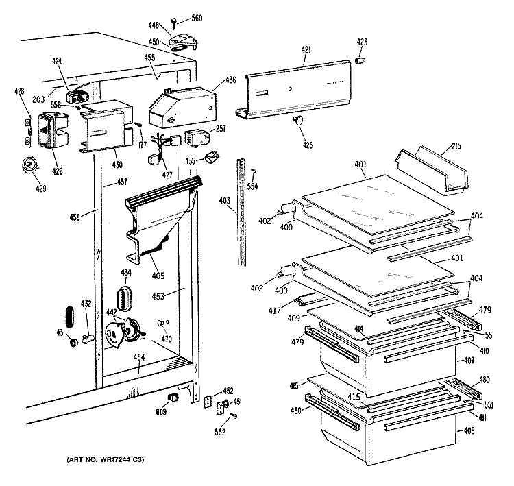 Section Diagram and Parts List for TFX20ZRAAD  General Electric Refrigerator