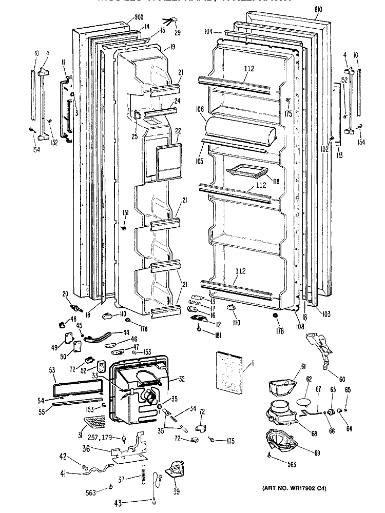 Section Diagram and Parts List for TFX22PRAWH  General Electric Refrigerator
