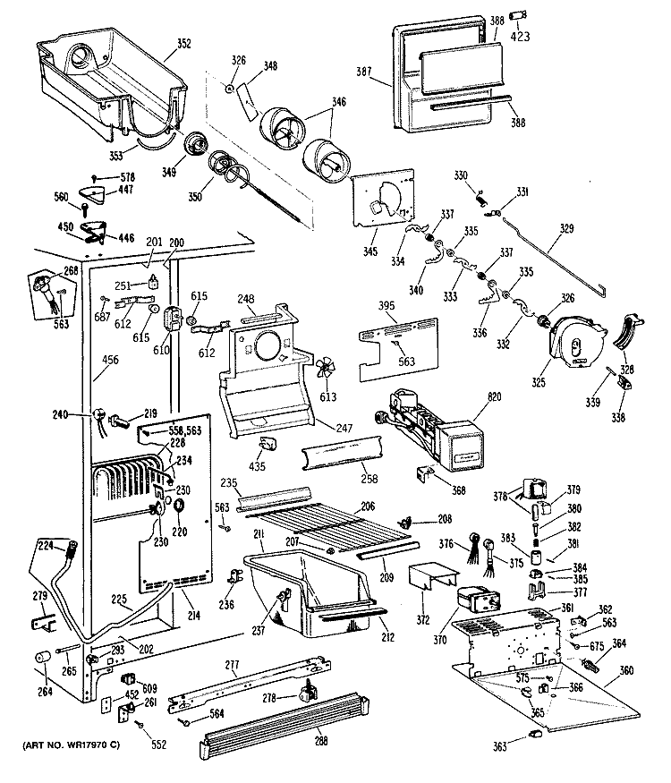Section Diagram and Parts List for TFX22PRAWH  General Electric Refrigerator