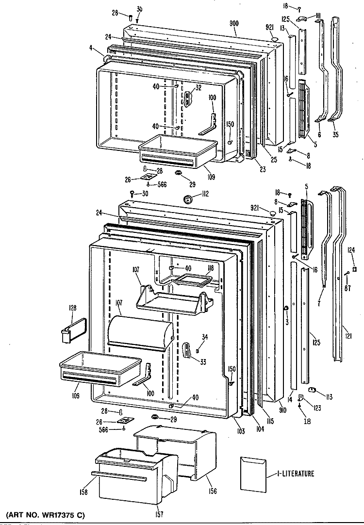 Section Diagram and Parts List for TBHA25ZRERAD  General Electric Refrigerator