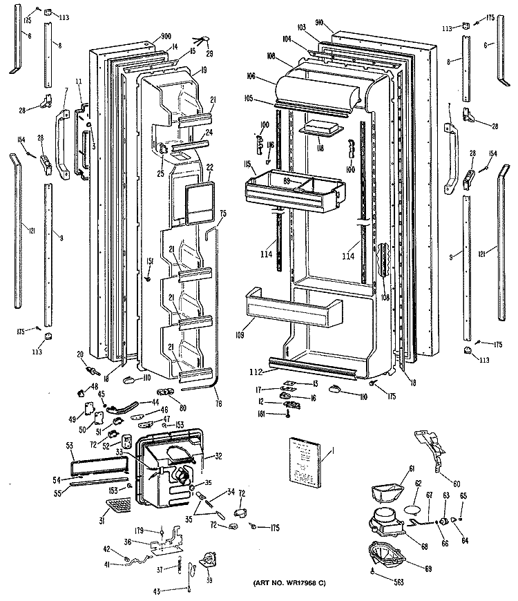 Section Diagram and Parts List for TFEA22RRAAD  General Electric Refrigerator
