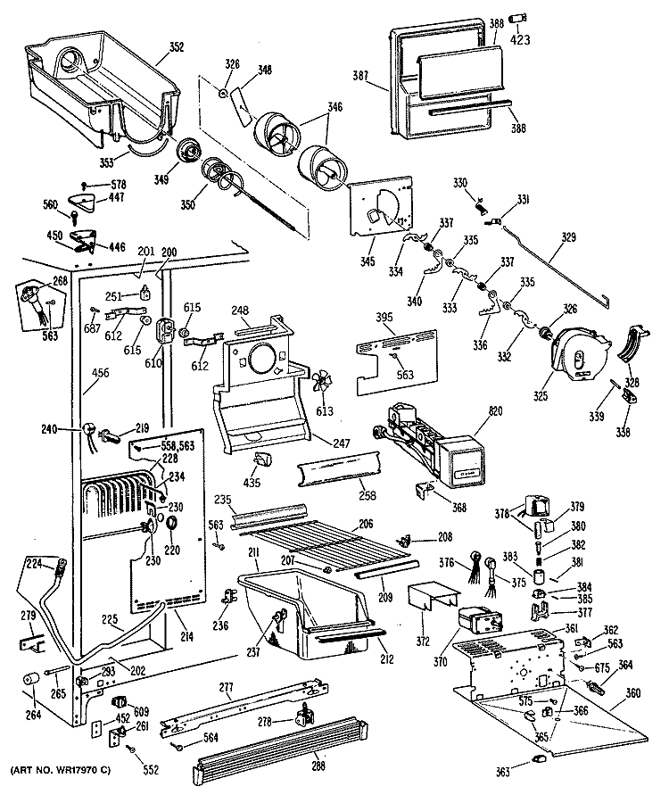 Section Diagram and Parts List for TFEA22RRAAD  General Electric Refrigerator