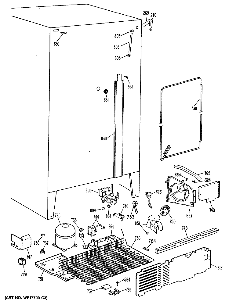 Section Diagram and Parts List for TFEA22RRAAD  General Electric Refrigerator