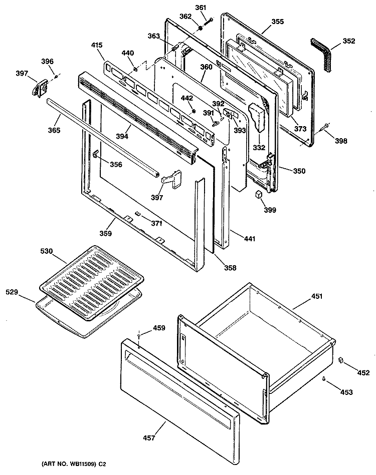 Section Diagram and Parts List for JBP27G*R2  General Electric Range