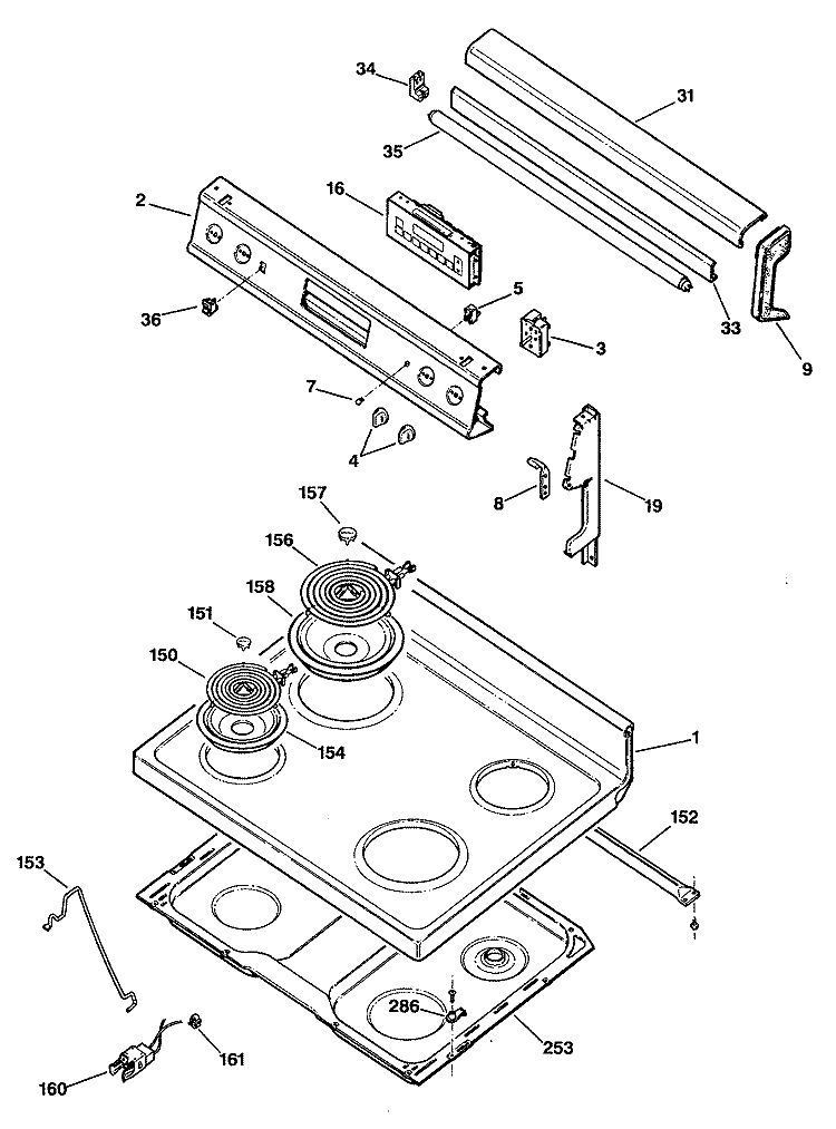 Section Diagram and Parts List for JBP56G*R3  General Electric Range