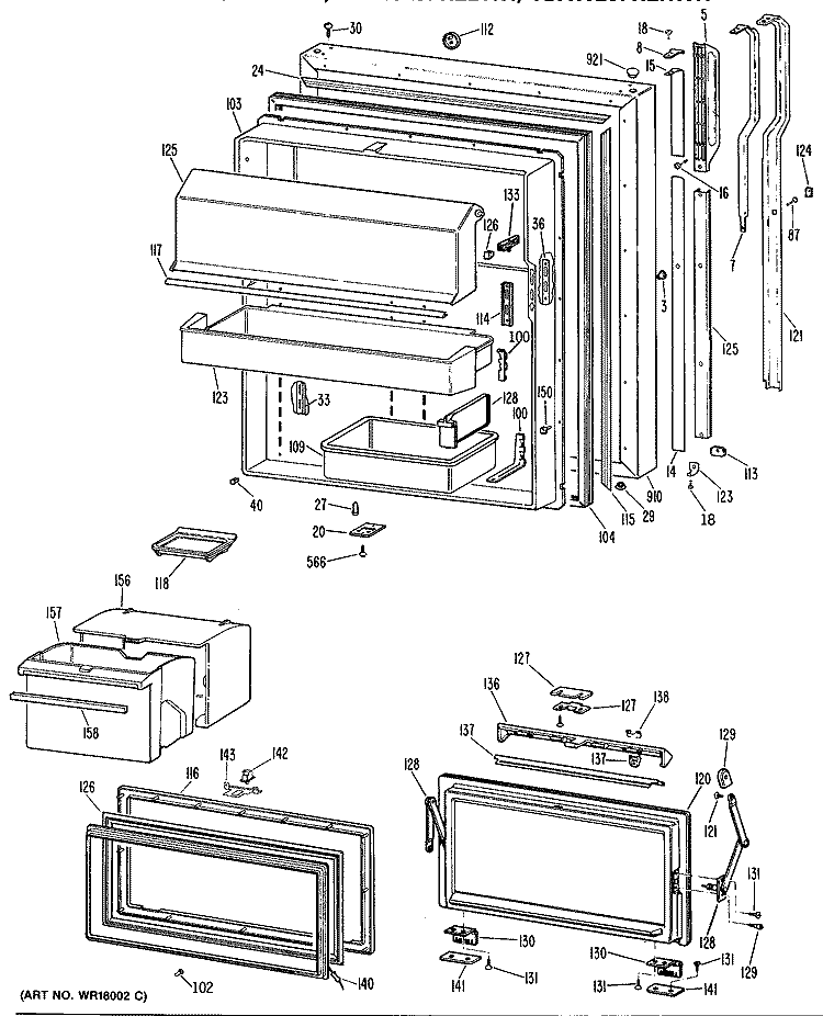 Section Diagram and Parts List for TBXA25FRDRAD  General Electric Refrigerator