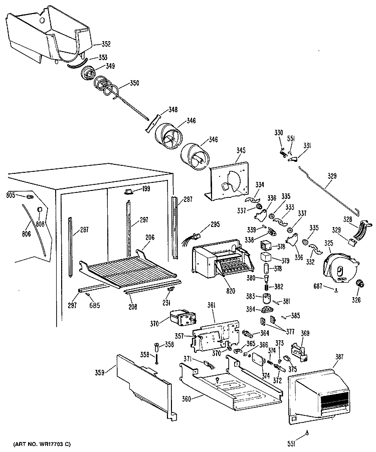 Section Diagram and Parts List for TBXA25FRDRAD  General Electric Refrigerator