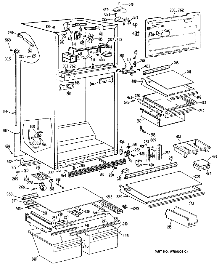 Section Diagram and Parts List for TBXA25FRDRAD  General Electric Refrigerator