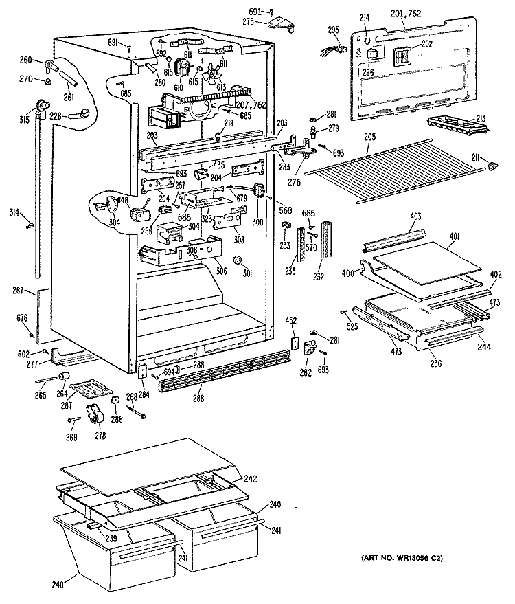 Section Diagram and Parts List for TBX18JPWRAD  General Electric Refrigerator